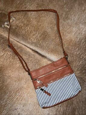Classic Striped Crossbody Bag in Brown and Blue